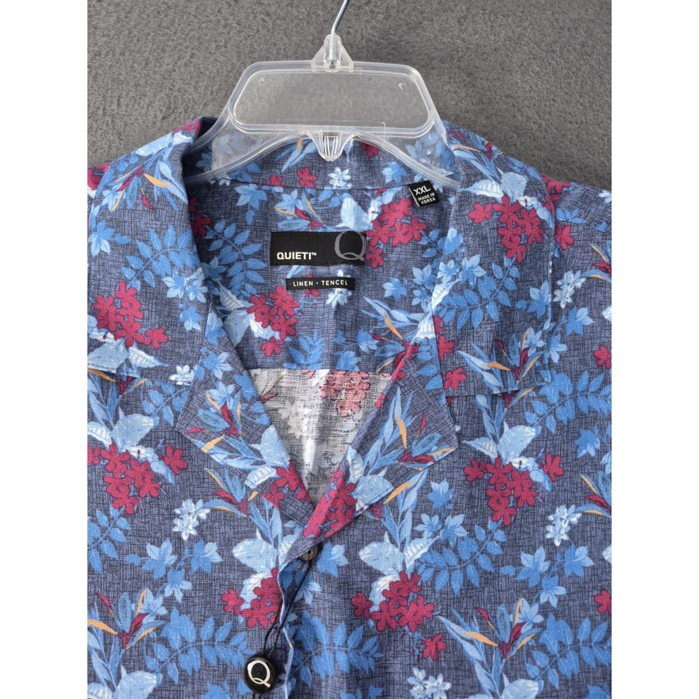 Quieti Mens Linen Tencel Camp Collar Floral Tropical Shirt XXL Blue NWT $110